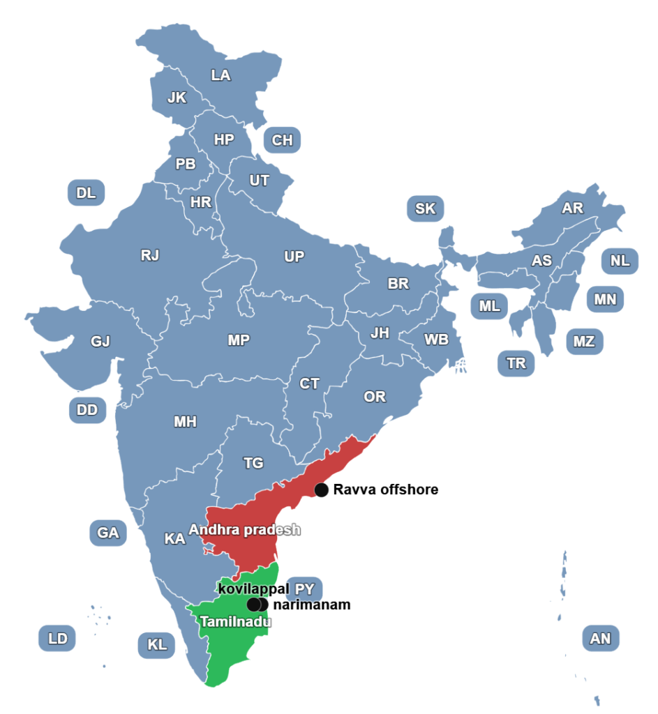 petroleum fuel and oil extraction sites in Tamilnadu & Andhra Pradesh
